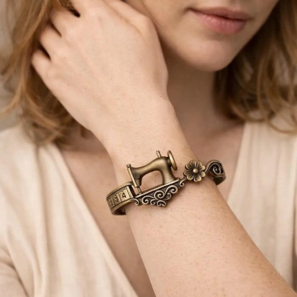 Elegant Adjustable Cuff Bracelet Metal Finger Ring Gift Sewing Machine Bracelet Special Occasion