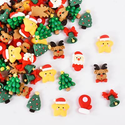 20 stücke Mini Weihnachten Harz Figurine Handwerk Nette Rentier Weihnachten Baum Santa Claus Flatback Cabochon Ornamente DIY Neue Jahr Geschenke