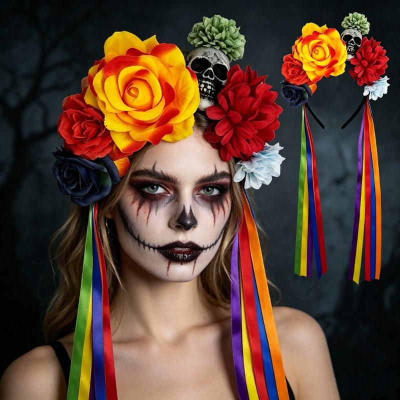 Faixa de Cabeça com Design de Flor de Caveira Para Festa de Halloween Leve Confortável Aro de Cabelo Faixa de Cabelo Única Acessório de Cabeça para Cosplay