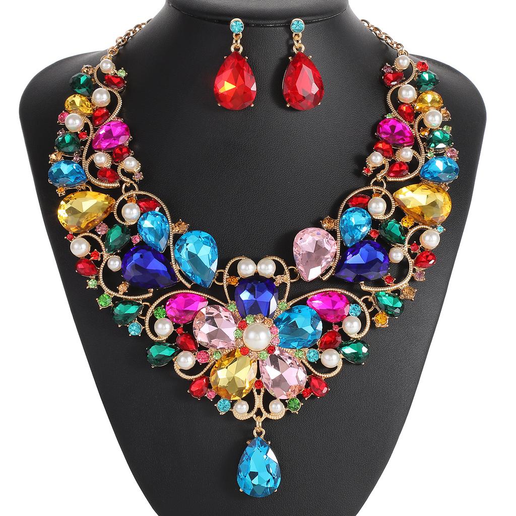 Accessoires de Mariée Européens et Américains Ensemble de Colliers Exagérés Bijoux en Cristal de Luxe pour Femme Accessoires de Robe de Banquet