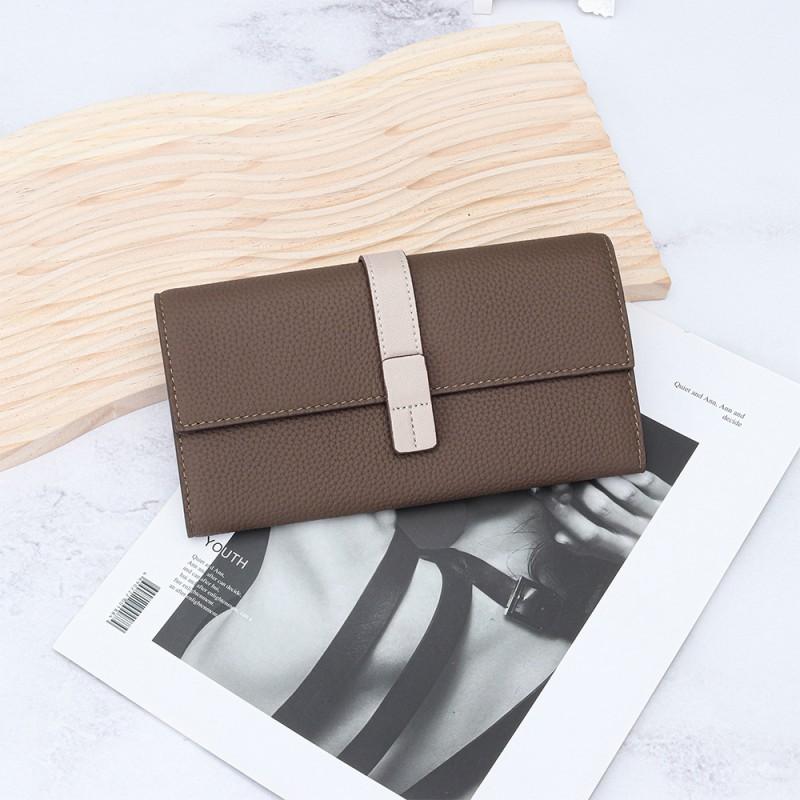 First-layer Cowhide Long Wallet Women's Fashionable Contrasting Color Handheld Large Capacity Multifunctional Mobile Phone Bag