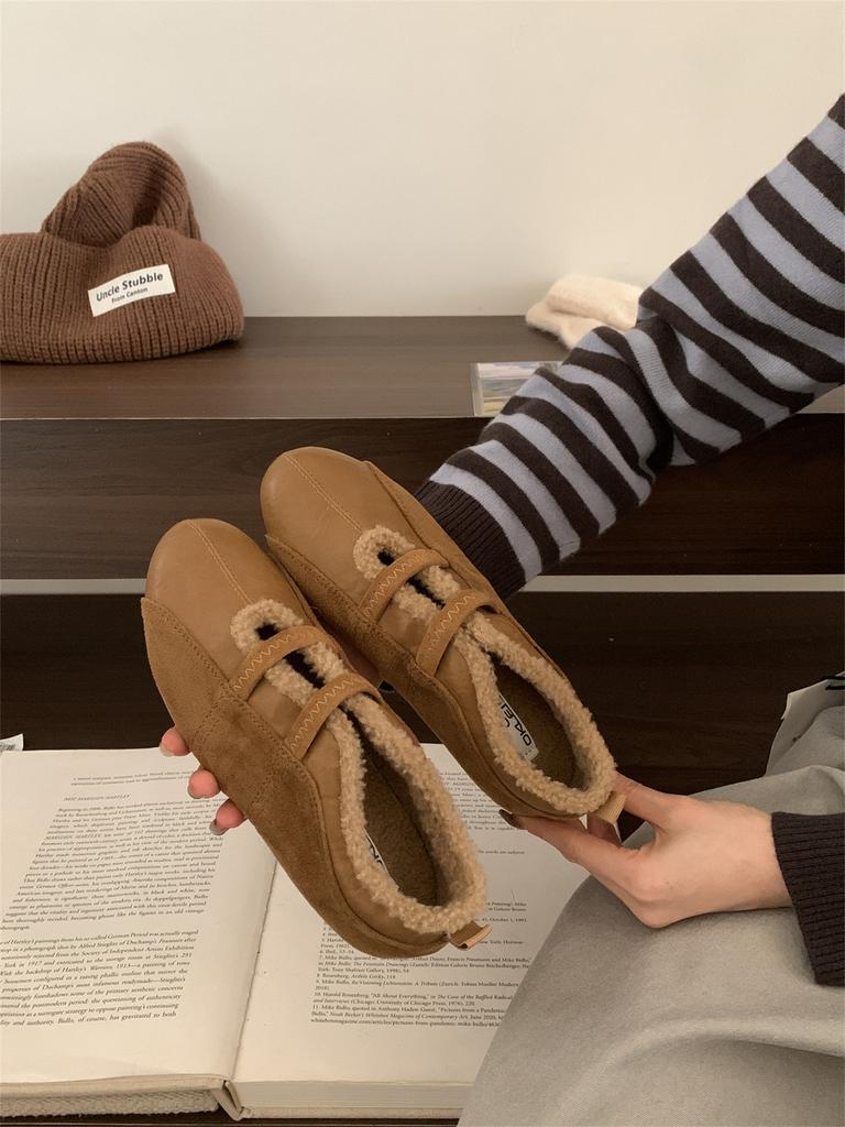 Retro brown Maillard plush shoes women's autumn and winter 2025 new loafers Korean version casual single shoes
