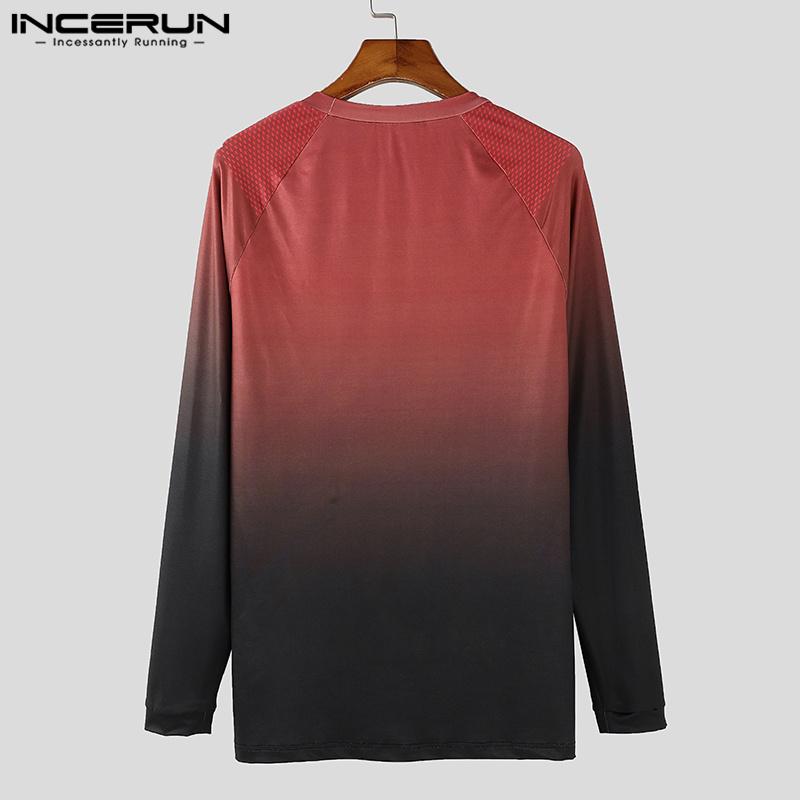INCERUN Men O Neck Long Sleeve Polka Dots Print Gradient Tops Slim Undershirts