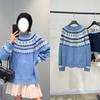 Nanyou 2026 Women's Blue Fair Isle Snowflake Logo Long Sleeve Slimming Pullover Sweater