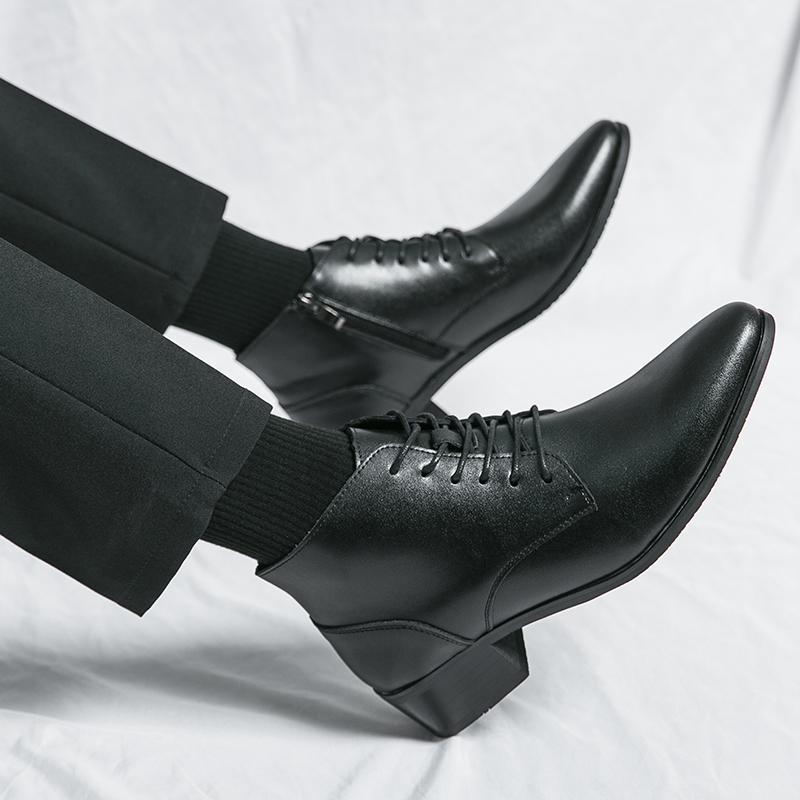 

Ботинки Мартина мужские корейская версия британский бизнес увеличение внутренней высоты средний верх высокий каблук острый носок парикмахер кожаная обувь высокий верх кожаный ботинок 44