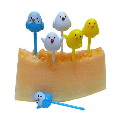 6Pcs/Set Cute Cartoon Chick Fruit Fork Kids Snack Dessert Picks Tookpick