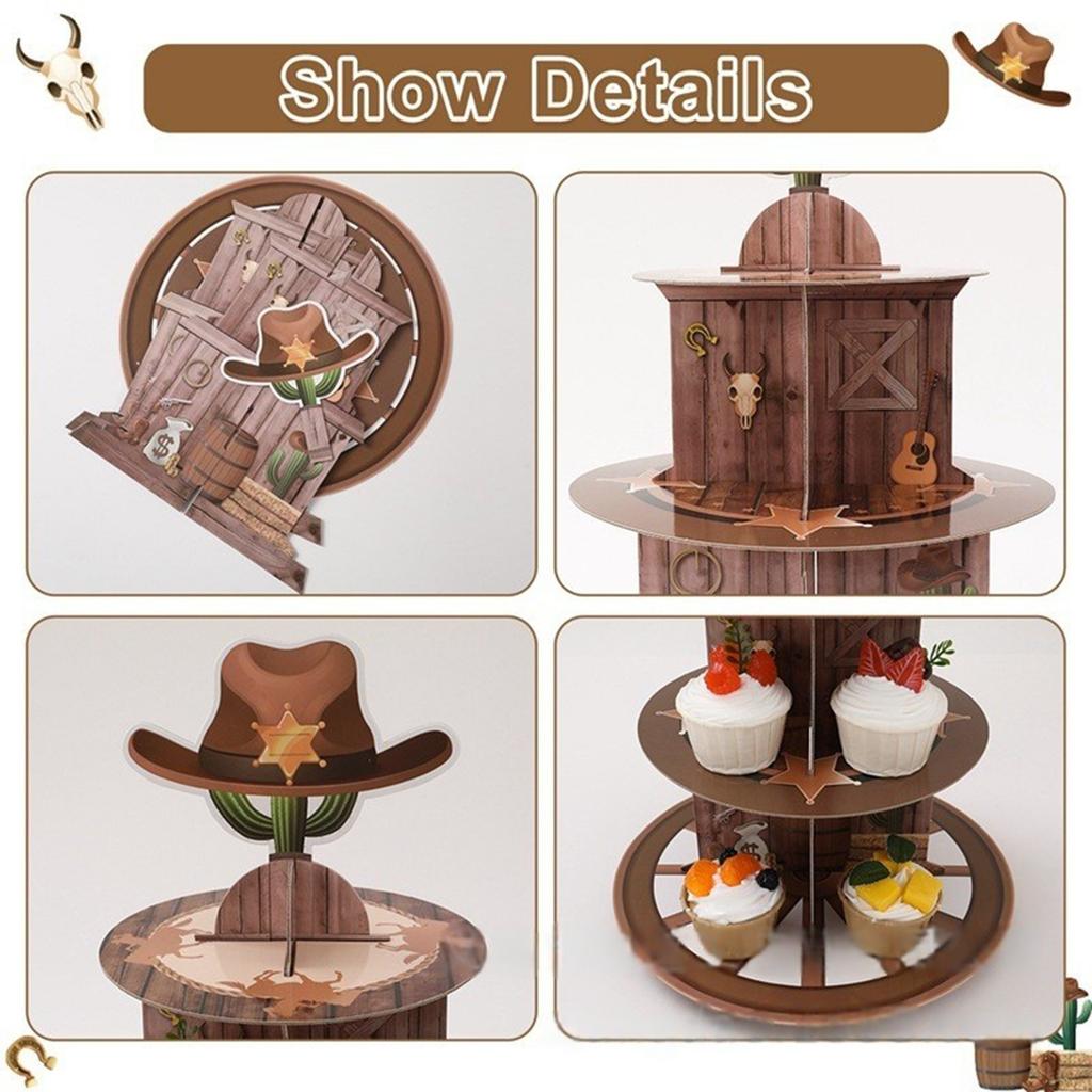 Unique Cowboy Wheel Shape Paper Cake Stand Western Style 3 Tier Cake Stand for Parties and Events with Easy Assembly