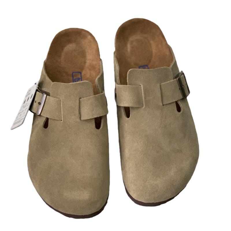 Vintage Boken Semi-drag 2025 Autumn New Suede Cork Flat-soled Muller Shoes Bag Head Slippers Boken Shoes Outside