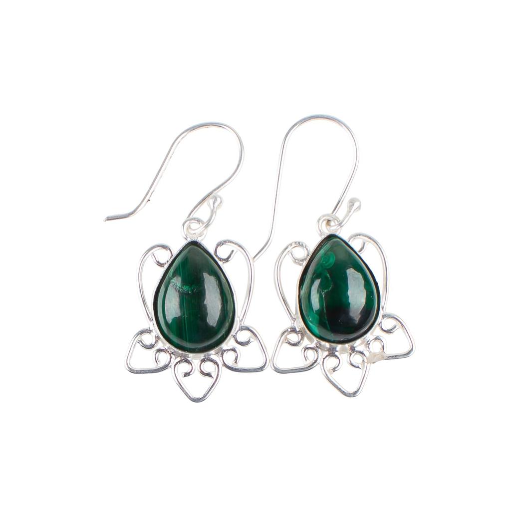 925 Sterling Silver Malachite Gemstone Trendy Jewelry Earrings 1.70" For Women EE-40-24