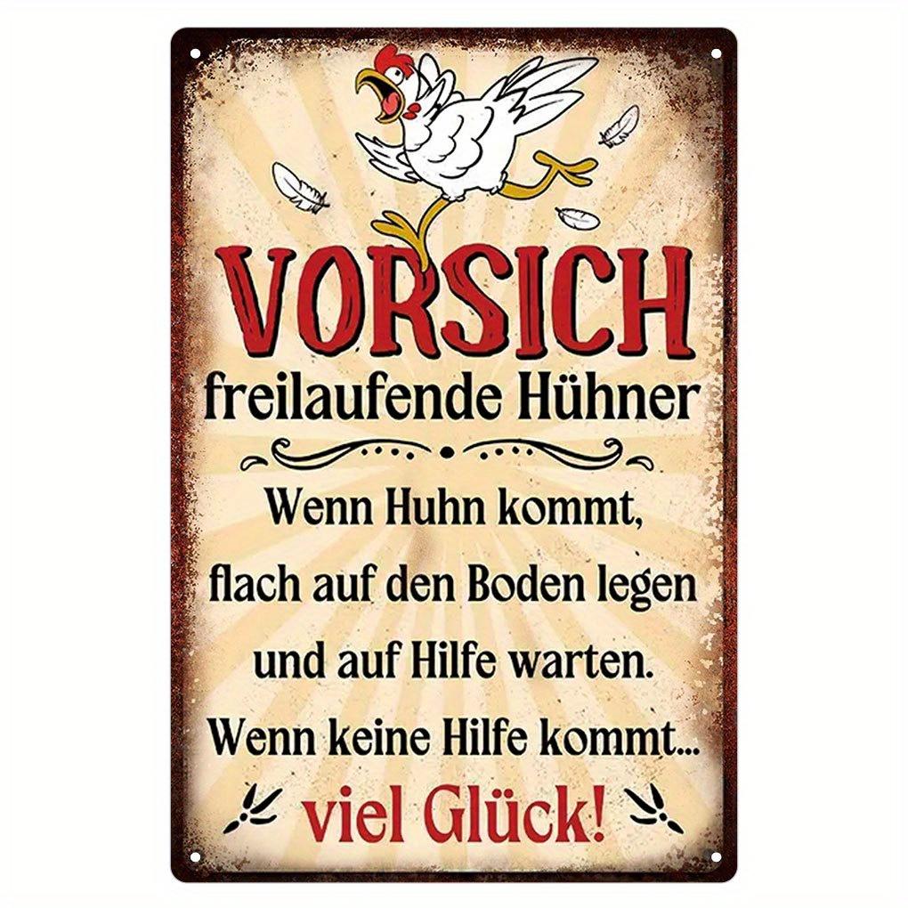 

Vintage German Metal Tin Sign Humorous Chicken Coop Decor with VORSICHT FREILAUFENDE HÜHNER Warning Rustic Farmhouse Wall 20x30cm（7.8x11.8inch）