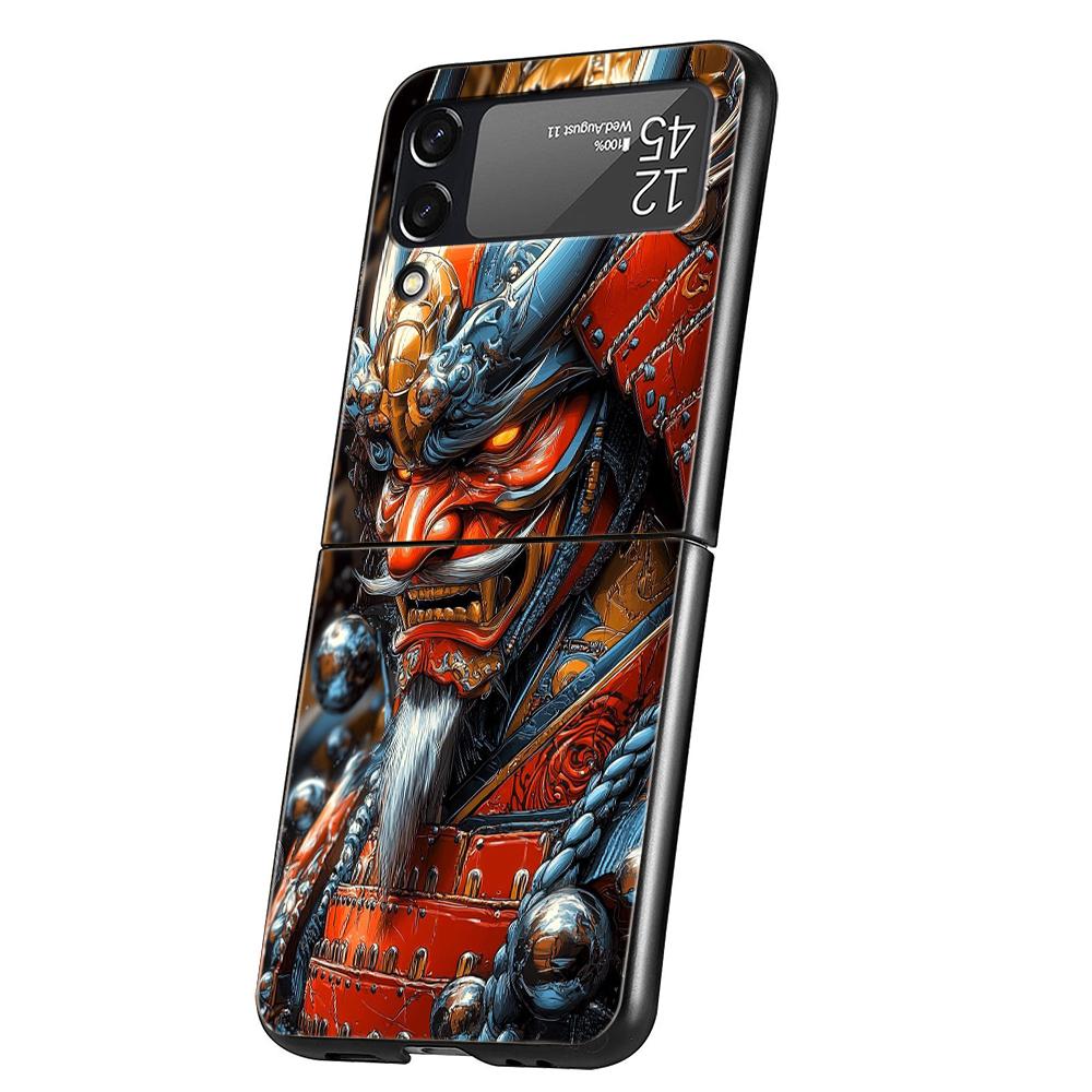 Hard PC Phone Case For Samsung Galaxy Z Flip 7 6 5 4 Black Cover For Galaxy Z Flip 3 Foldable Bag Capas Japan Ghost Face Samurai