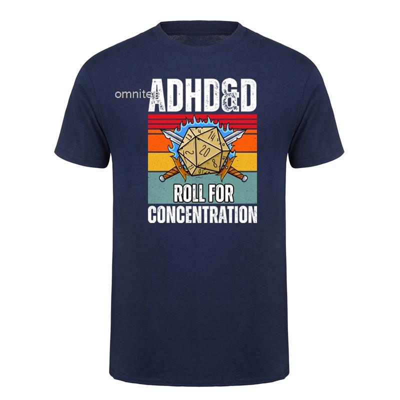 ADHDD Roll for Concentration Tshirt Unisex Funny Gamer Dungeons DM RPG Dice Dragon T Shirts Summer Streetwear Gifts HJ051