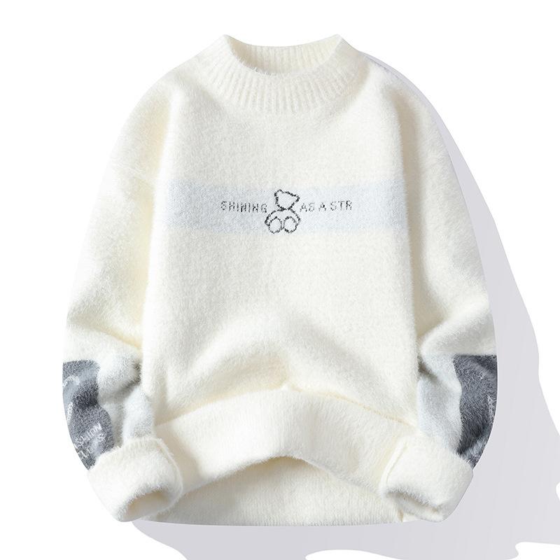 

Fashionable versatile thickened warm men s shirt knit sweater round neck high quality fabric fashionable versatile sweater 165cm білий