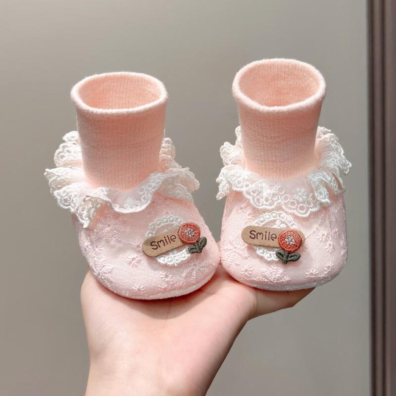 

Baby Lace Trim Soft Sole Shoes: Warm, Anti-Drop Foot Covers for Girls (0-1 Year) - Spring, Autumn, Winter L Insole 12.5cm for 10-15 months