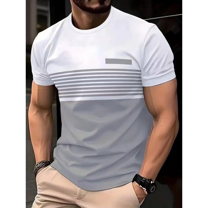 Men T-Shirt Fashion Simple Striped Printed Street Harajuku Short Sleeve Oversized Tops Summer Daily Versatile Men's Clothing