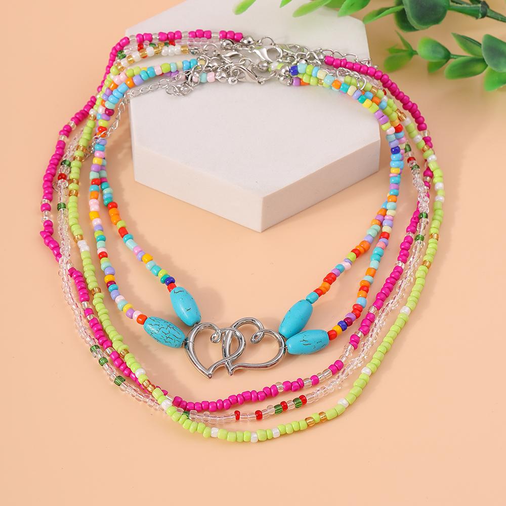 4ocs/set Boho Handmade Colorful Beads Necklace for Women Girls Turquoise Beaded Chokers Necklaces Summer Beach Jewelry Gift