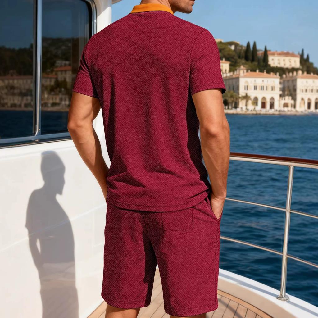 Men's Summer New Short Sleeved Sets Solid Color Casual Versatile Round Collar T Shirts Shorts Suit Man's Clothing Two-Piece Suit