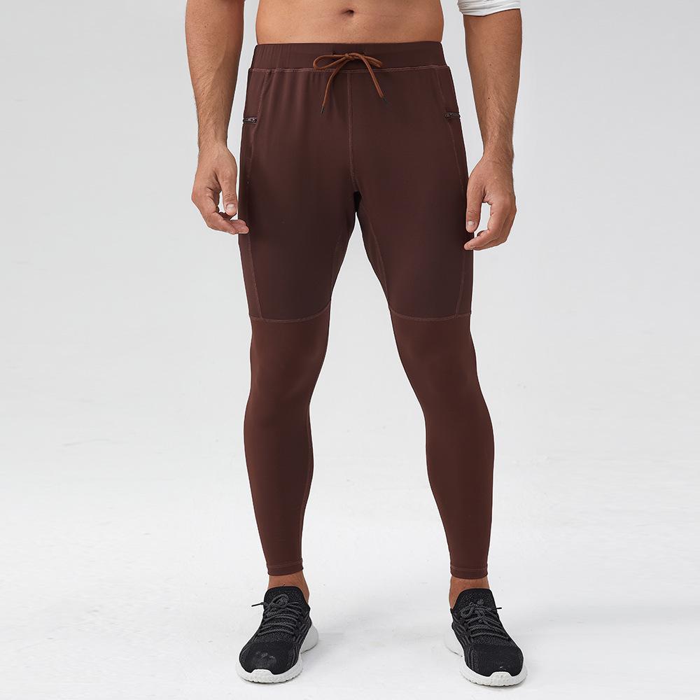 Men's Quick Dry Nylon Yoga Fitness Pants with Zipper Pockets, Bare Feel Tight Fit Sports Trousers 31343