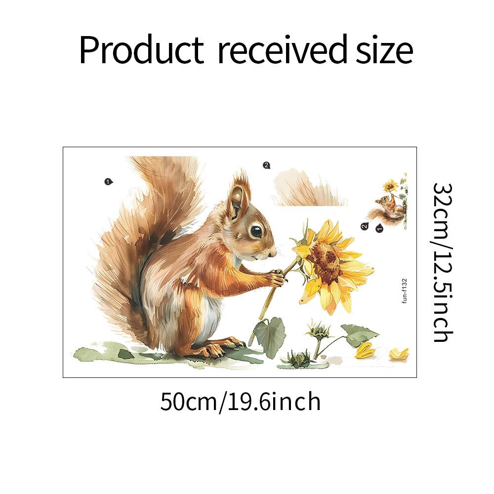 Cartoon Painted Squirrel Sunflower Bedroom Living Room Background Decorative Wall Stickers
