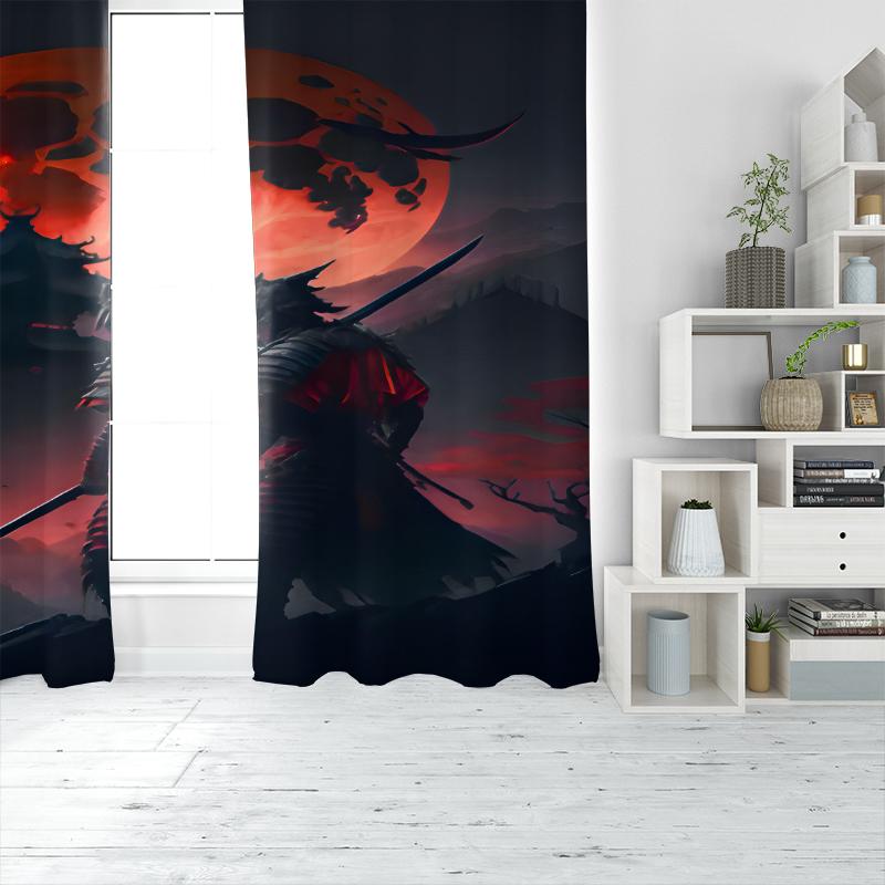 2pcs- Red Night Warrior Polyester Curtains, Pole Bag Curtains 42*84, Bedroom, Living Room, Home Room Decoration