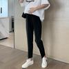 High Elastic Fleece-Lined Maternity Support Pants for All Seasons - Loose Cigarette Leg, Nine-Point Length