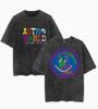 Unisex ASTRO WORLD Letter Purple Ring Earth Art Doublesided Vintage Washed Distressed Crew Neck Short Sleeve TShirt