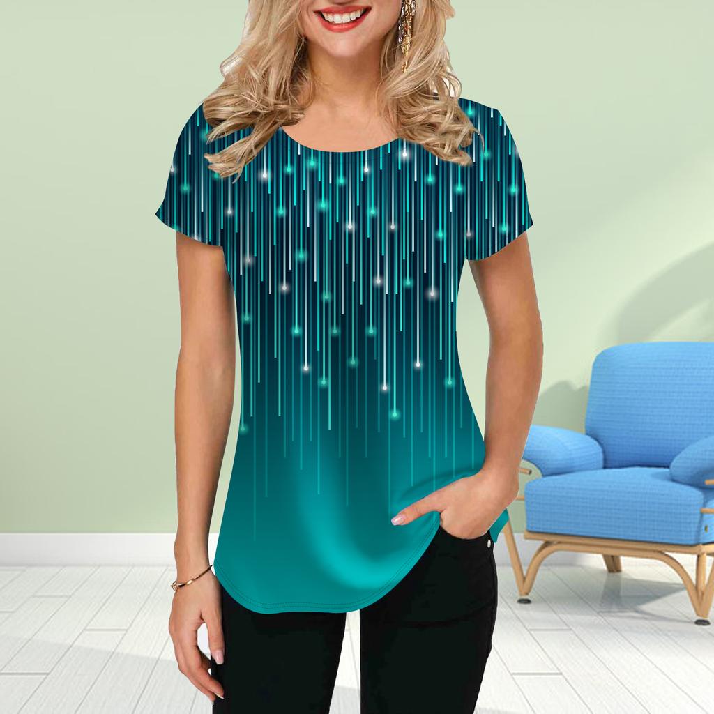 Mode Damen Meteor Print T-Shirt Lustiges Casual O-Ausschnitt Kurzarm T-Shirt Sommer Damen T-Shirt