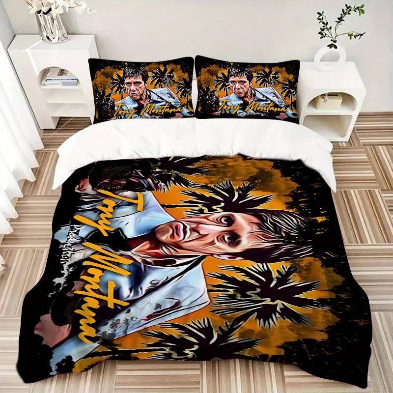Tribute Tony Montana Printed 3pcs Bedding Set Soft Microfiber 1 Duvet Cover And 2 Pillowcases Home Bedroom Decor Xmas Gift K1445