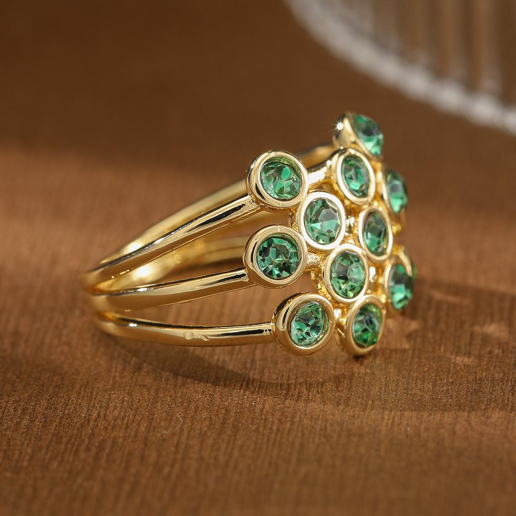 Luxury Multi-row Set Synthetic Green Gemstone Ring Copper Material Women Jewelry Ring For Banquet And Daily