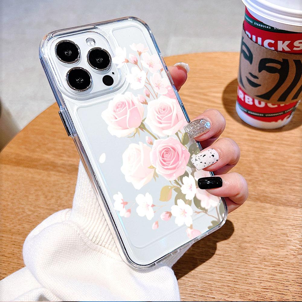 Rosa Rosen und Kirschblüten Handyhülle für IPhone 17 15 16 14 13 12 11 Pro Max Plus 12 13 Mini TPU Schutzhülle