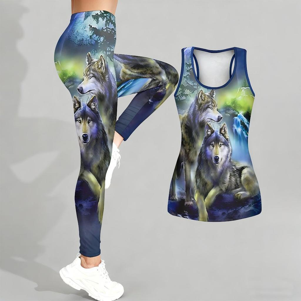 Intelligent Animals Pattern Print Yoga Outfit for Women Fashion Workout Leggings Fitness Sports Casual Yoga Set Sports Suit