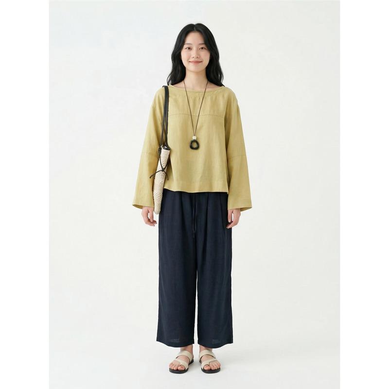

Loom Reverie 100% Linen Breathable Wide-Leg Casual Pants, Non-Irritating and Comfortable ZQ0053 One Size темно-синього кольору