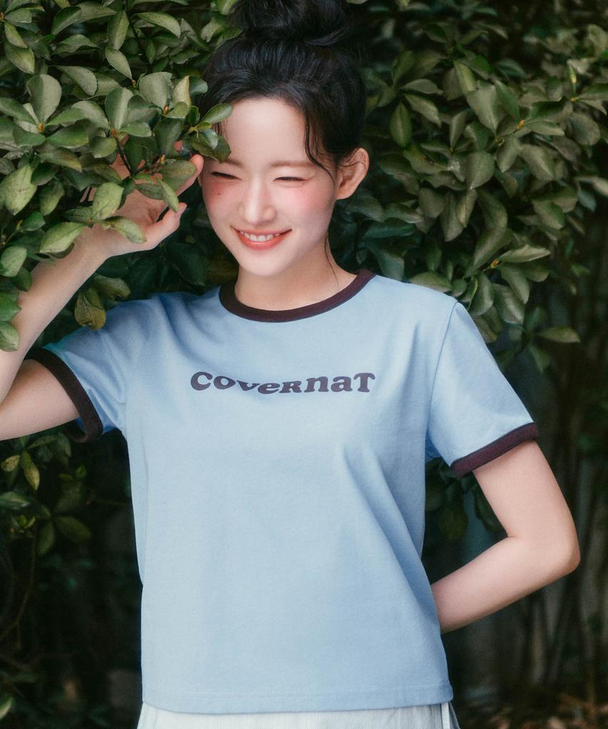 COVERNAT WOMAN Cooper Logo Ringer T-Shirt Dusty Blue