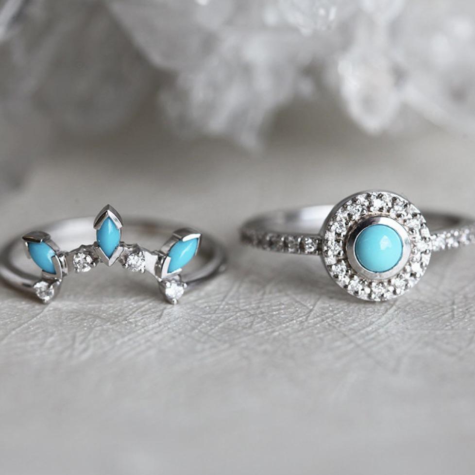 European & American Retro Turquoise Ring: Vintage-Style French Women's Couple Rings