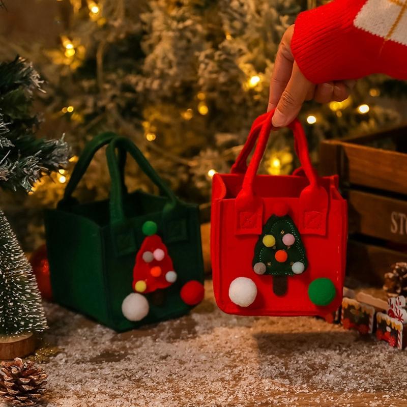 Felt Christmas Storage Bag Portable Handheld Design Organizer For Holiday Apples Gifts And Home Decoration