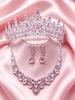 Gioielli Sposa Rosa Tiara con Strass Corona Collana Orecchini Eleganti Accessori da Principessa Matrimonio Ballo di Fine Anno Compleanno Occasioni Formali