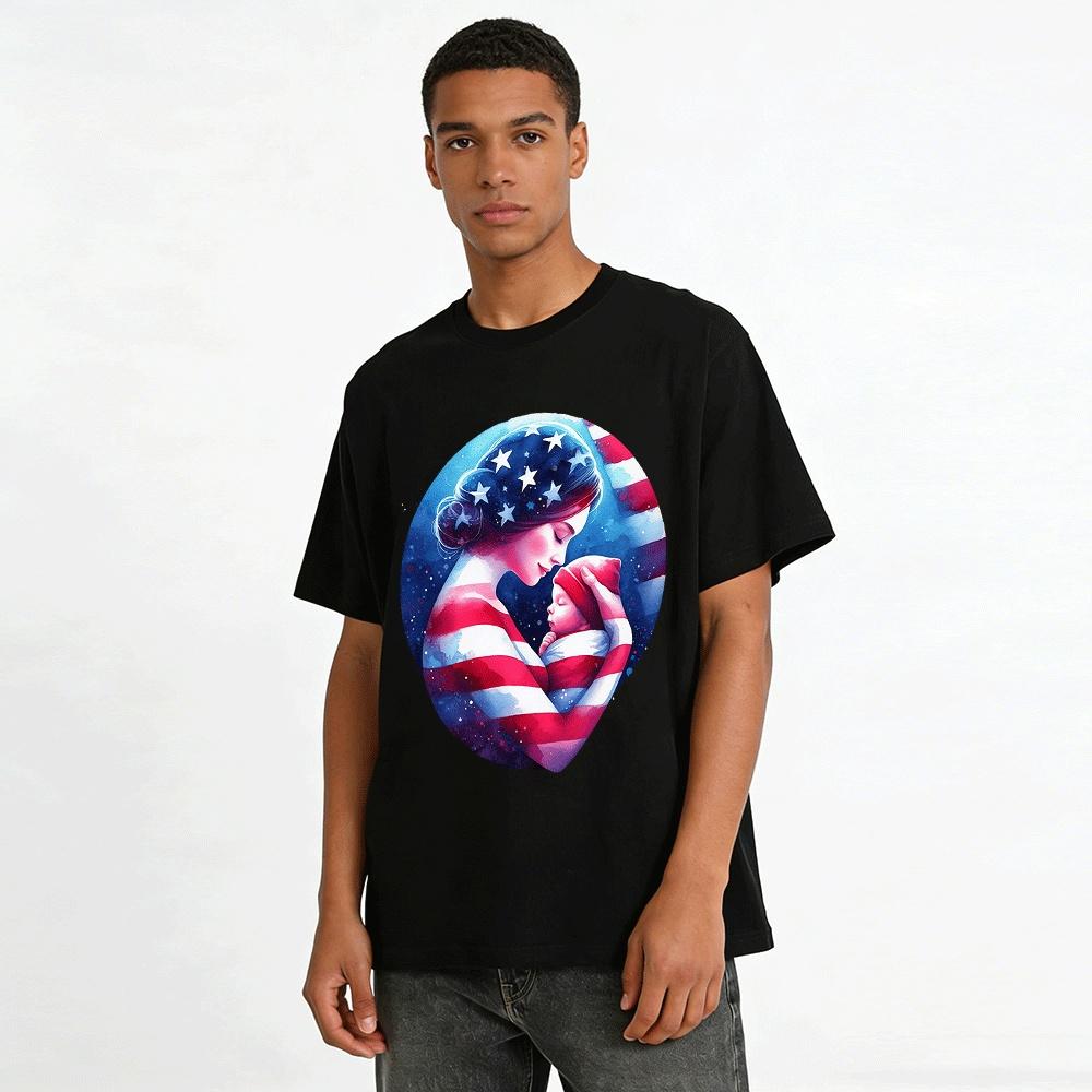 Patriotic Mother And Baby USA Flag Print Casual Top Pure cotton T-shirt