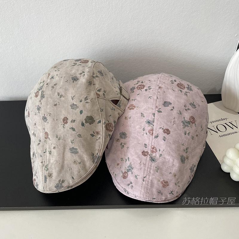 2026 Spring New Retro Printing Forward Hat Women Fashion Trend Casual Thin Temperament Beret Cap