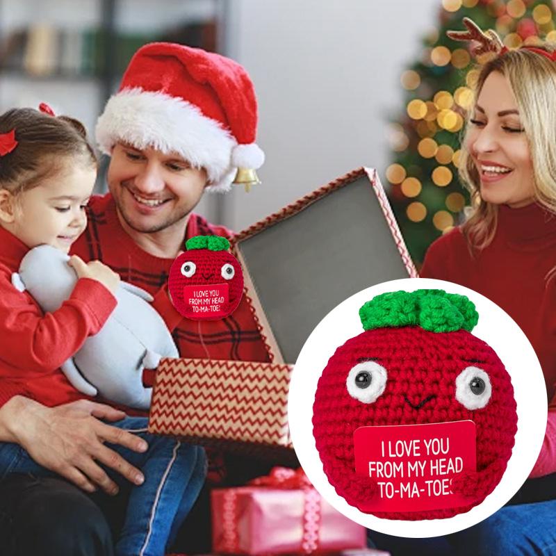 1/3Pcs Positive Energy Knitted Tomato Handmade Doll With Card Funny Crochet Room Decoration Frend's Gifts