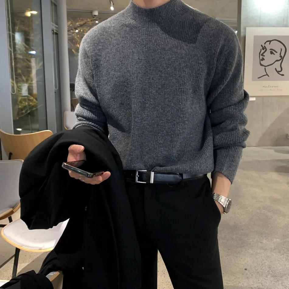 

Winter Stand Collar Sweater Men Warm Fashion Casual Knitted Pullover Men Korean Loose Long Sleeve Sweater Mens Jumper Clothes XXL темно-сірий