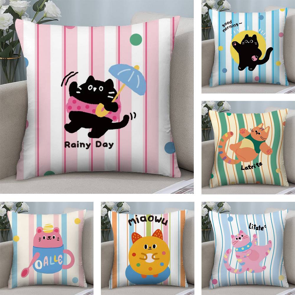 Kawaii Cute Cat Pillow Case Plush Fabric Soft Double Sided Print Home Sofa High Quality Cushion Cover Throw