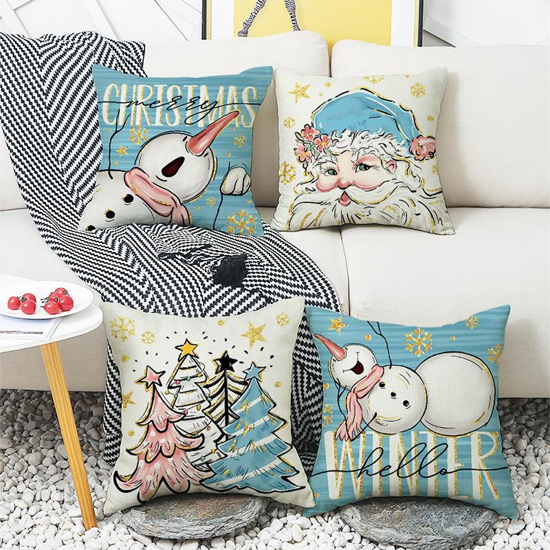 New Christmas Decorative Pillow Cover Linen Printed Sofa Bedside Home Pillow Cover Back Pillow Cushion