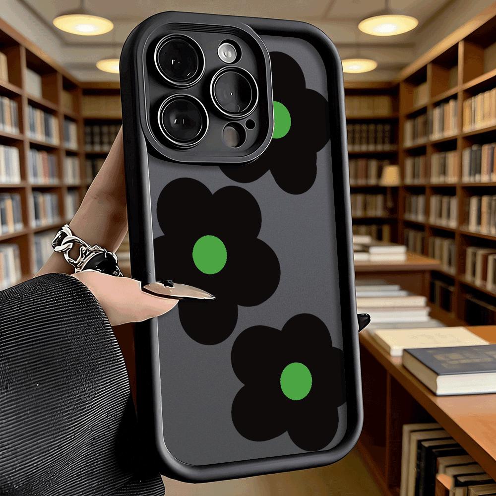 Flowers with Green Center Soft TPU Phone Case for iPhone 17 16 15 14 13 12 11 Pro Max Plus Shockproof Anti-Slip Cover