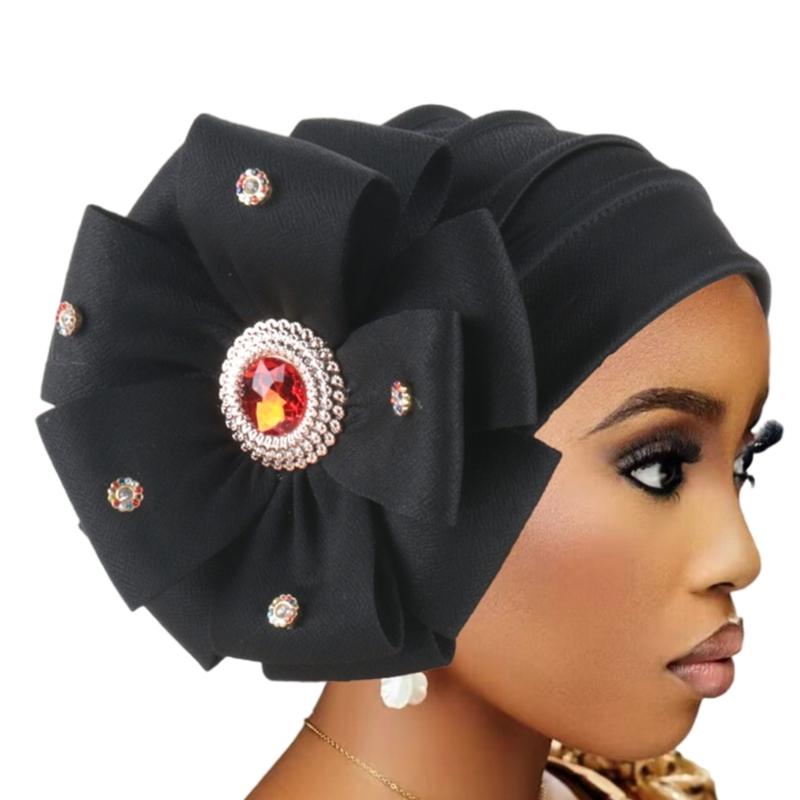 

Женский мусульманский тюрбан Дышащий полиэстер Стразы Шапка Головной платок для онкологических пациентов чёрный