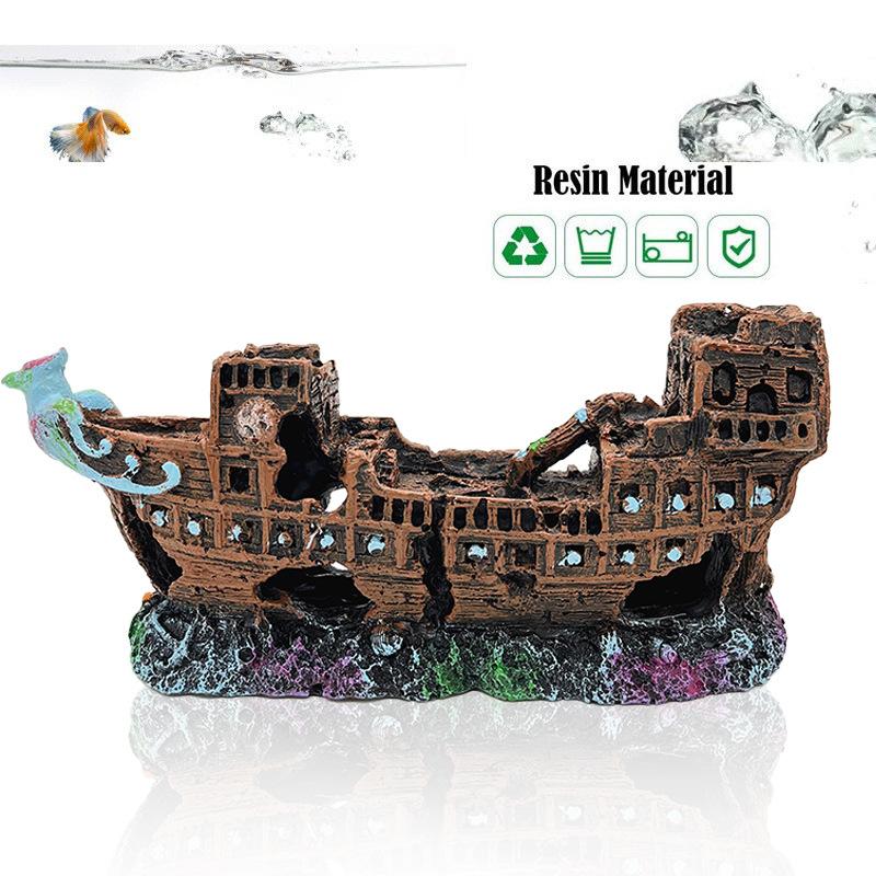 Large Phoenix Ship Aquarium Decor Ancient Boat Ornament Resin Fish Tank Landscape Underwater Decor Waterproof Craft for