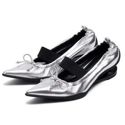 Luxury Designer Strange Heel Modern Single Shoes Women Pointed Toe Butterfly Knot Retro Ballet Shoes All Match Casual Pumps New