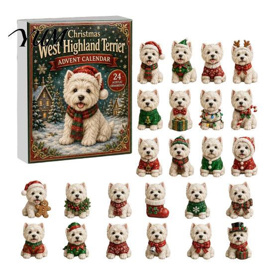 Cute Animal Desk Ornaments 24 Days Dog Advent Calendar 2026, 2D Acrylic Puppy Christmas Pajamas Series Hanging Pendants Countdown Calendar,