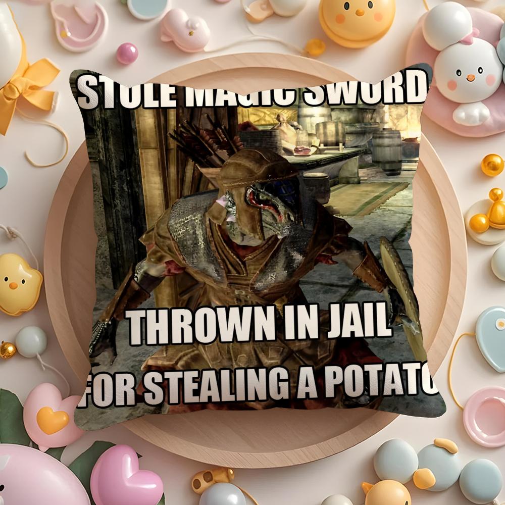 Hey Du Du Bist Endlich Wach SSkyrim Meme Kissenbezug Plüschstoff Weich Zweiseitig Bedruckt Sofa Warmes Zuhause Kissenbezug