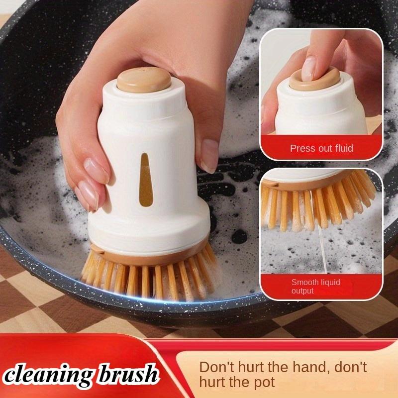 1pc Heavy Duty Press Type Dishwashing Brush with Non Slip Grip , Manual Scrubber for Pots, Pans, Plates , Non Scratch Kitchen, Bathroom Cleaning Brush