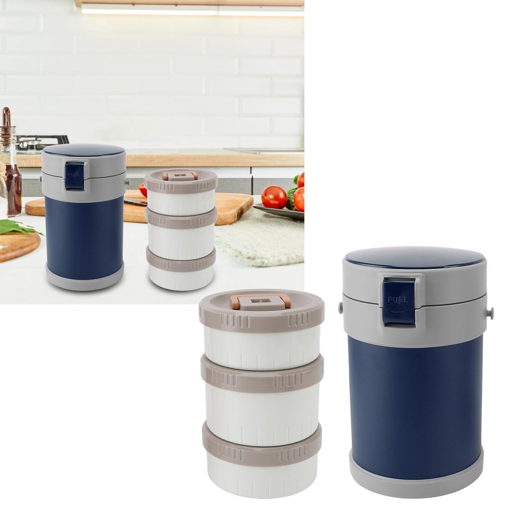 Insulated Food Jar 2L 3 Tier Microwave Safe 304 Stainless Steel Vacuum Lunch Box with Shoulder Strap for School